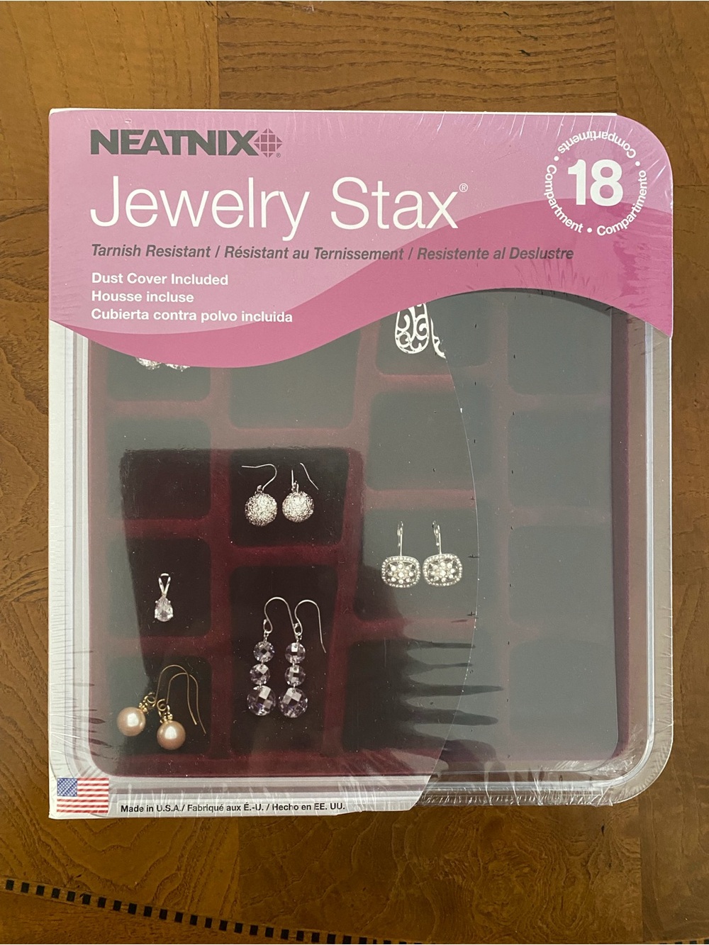 Neatnix Jewelry Stax 18-Compartment Earring Organizer - Pink- set of 2.